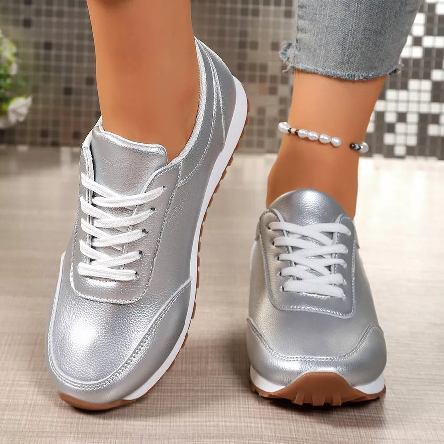 PU Leather, Rubber Imported Size & sneakers in Silver with regular silhouette