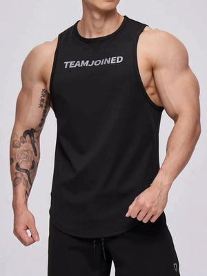 Black Team Joined performance tank top with crew neck and curved hem
