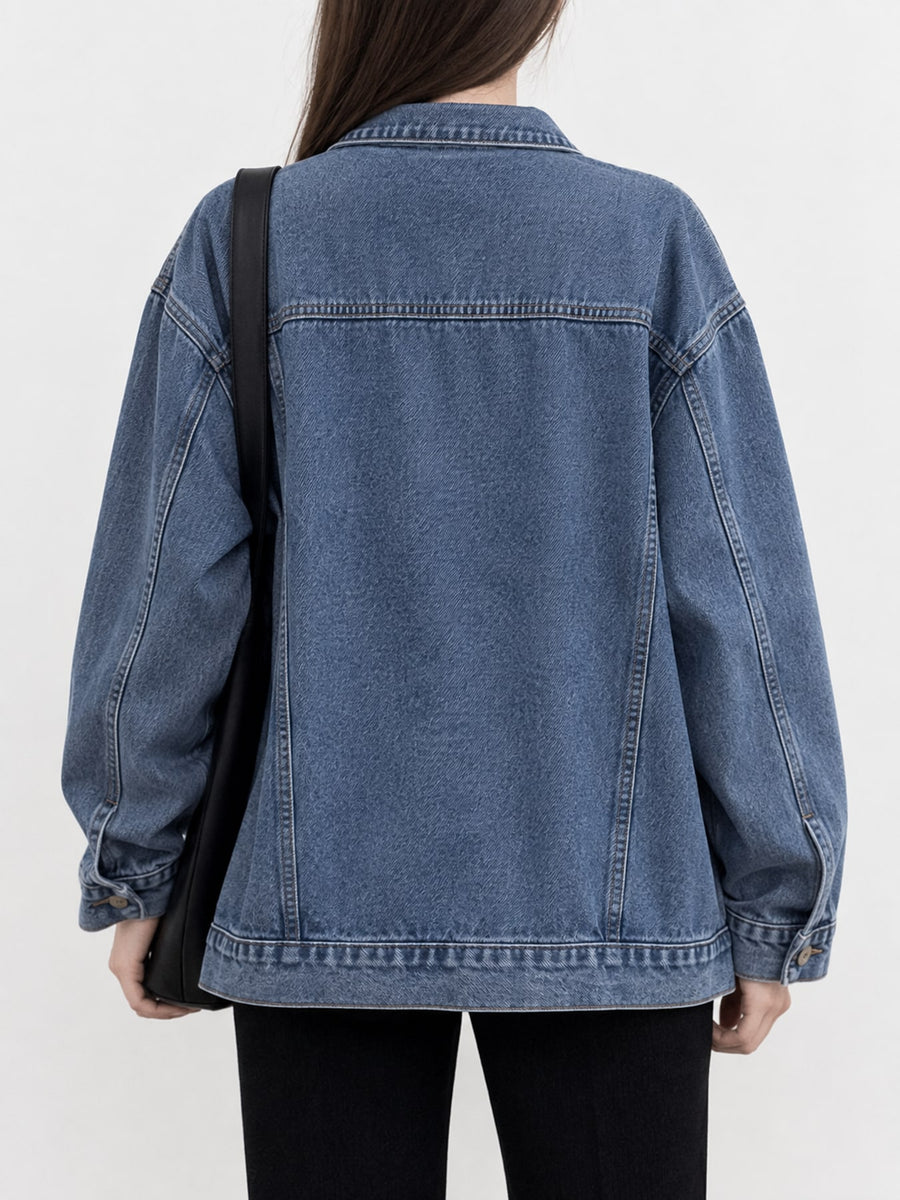 Black oversized denim jacket with collared