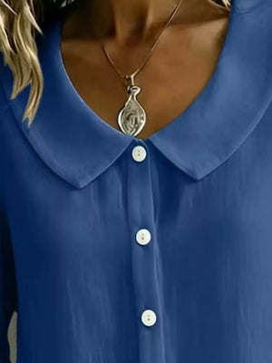 white relaxed button-down shirt with peter pan collar