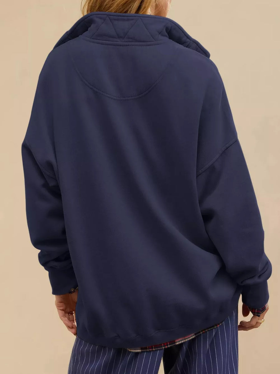 Half Snap Dropped Shoulder Sweatshirt in Red with dropped shoulder