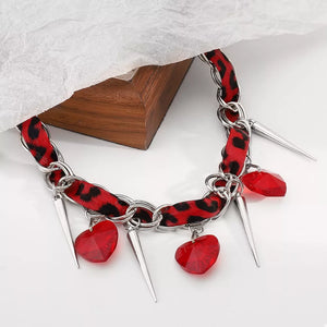 necklace featuring leopard-print in silver with Alloy, Silver-plated, Glass, leather Care instructions: Avoid wearing during