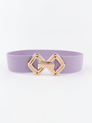 Lavender elastic belt with geometric gold buckle
