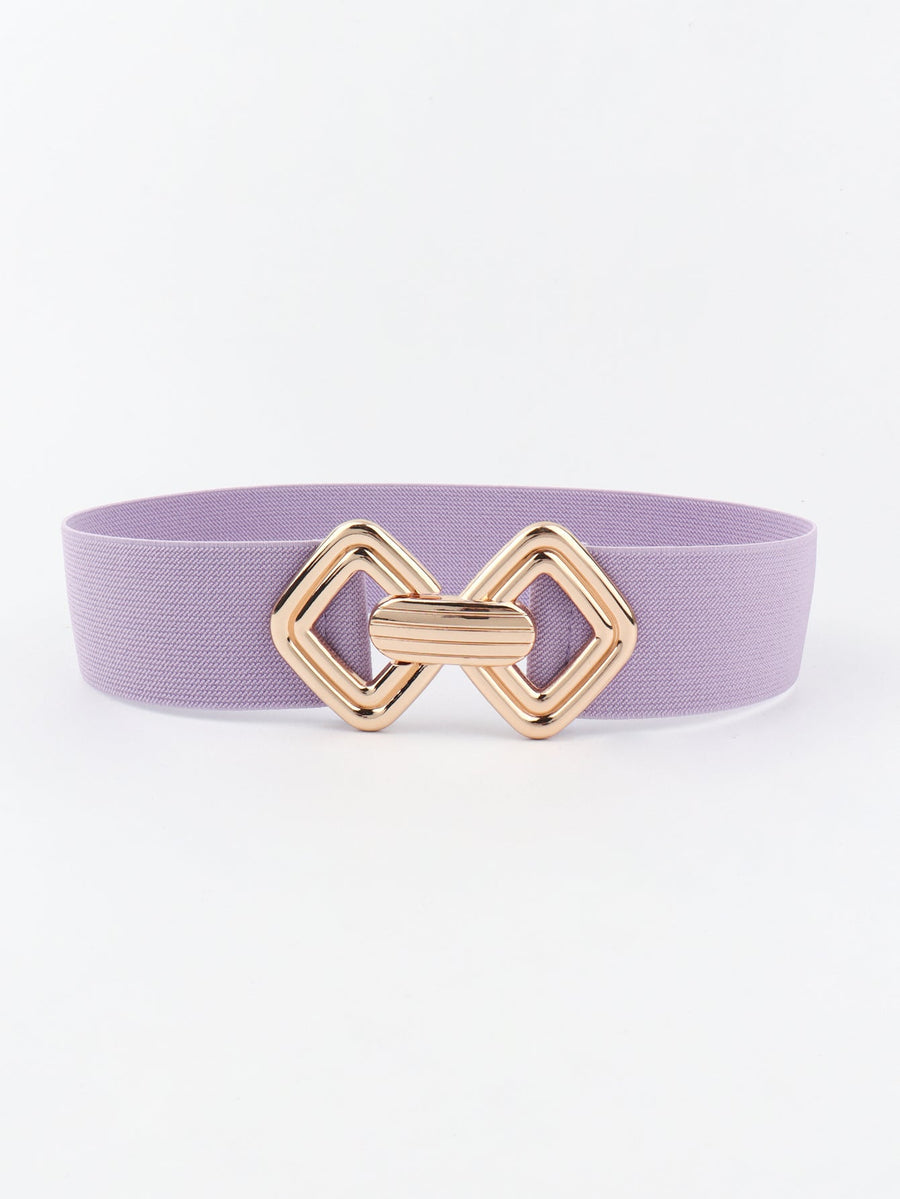Lavender elastic belt with geometric gold buckle