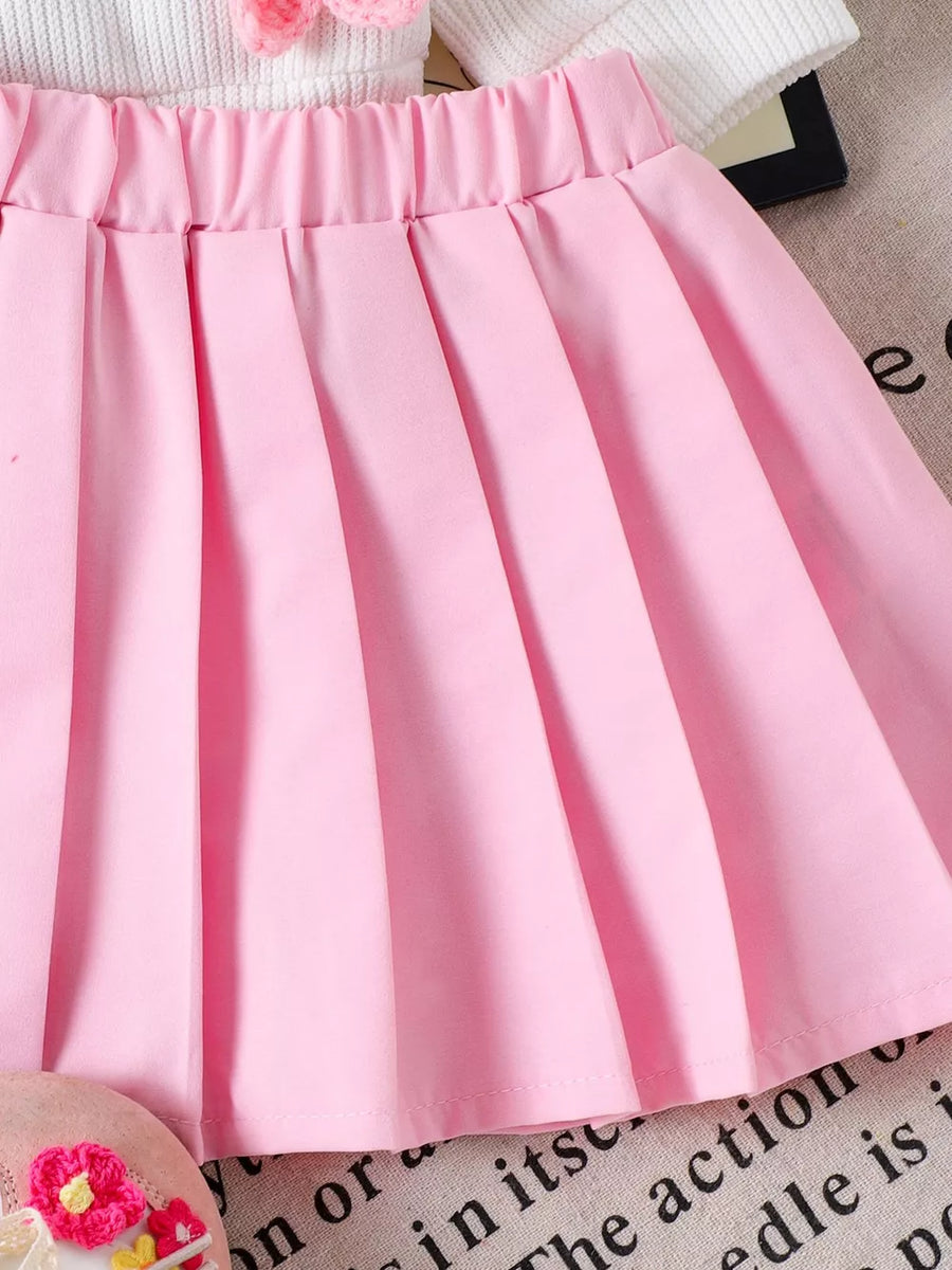 Children's Bow Button Up Cardigan And Pleated Skirt Set option 5