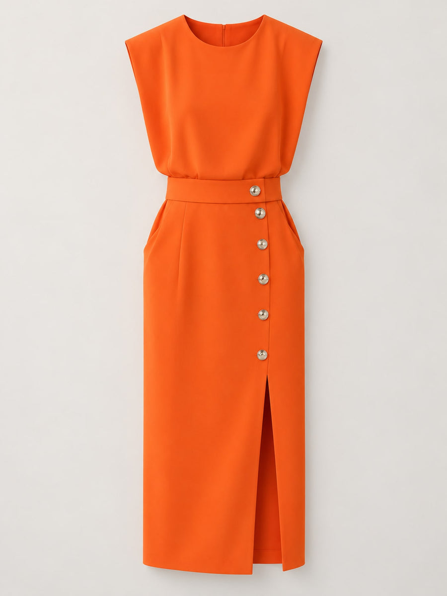 midi dress in Light Blue with side slit and midi