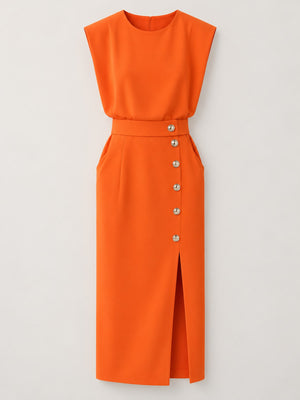 midi dress in Light Blue with side slit and midi