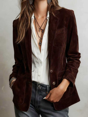 100% polyester Care instructions: Machine wash cold blazer in Chocolate with regular silhouette