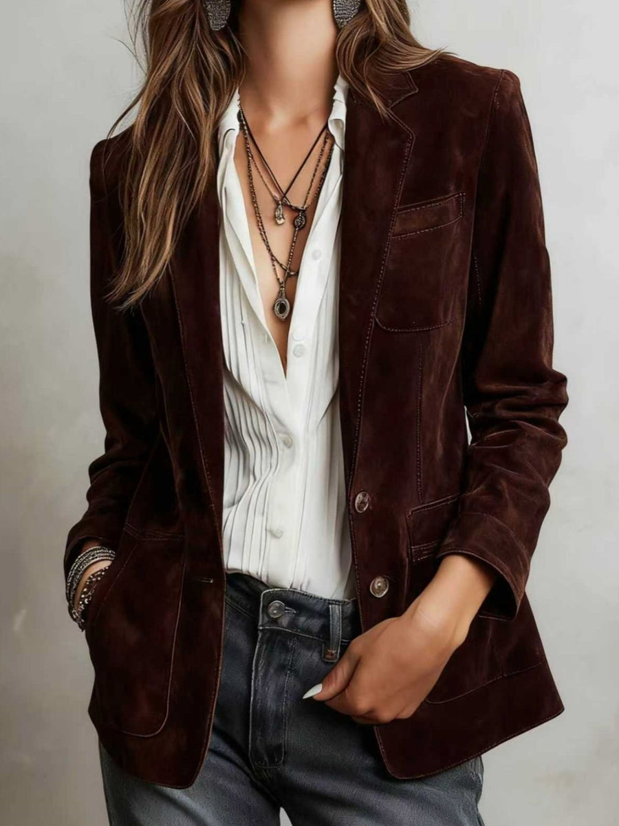 100% polyester Care instructions: Machine wash cold blazer in Chocolate with regular silhouette