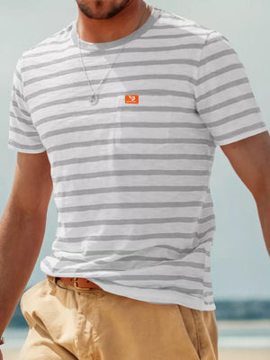 Navy Blue Men's Full Size Striped Pocket Short Sleeve T-shirt