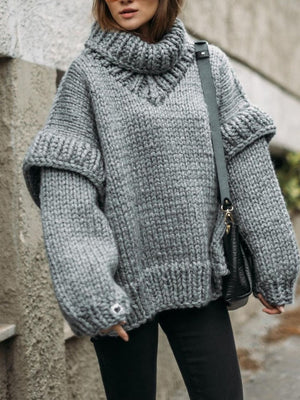 Gray oversized turtleneck sweater with turtleneck