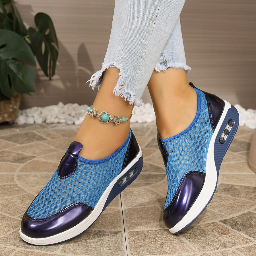 Breathable Mesh Wedge Slip-Ons in Black