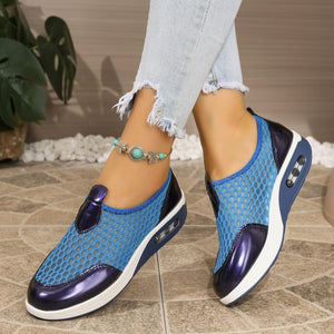 Breathable Mesh Wedge Slip-Ons in Black