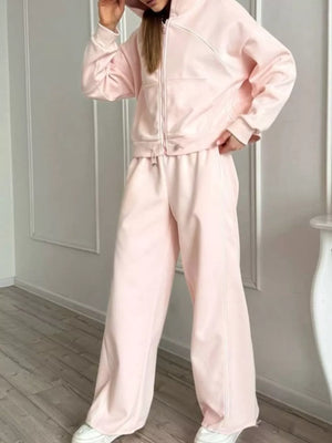 athleisure lounge set in Pink with hooded