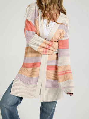 cardigan in Apricot with color-block and ribbed