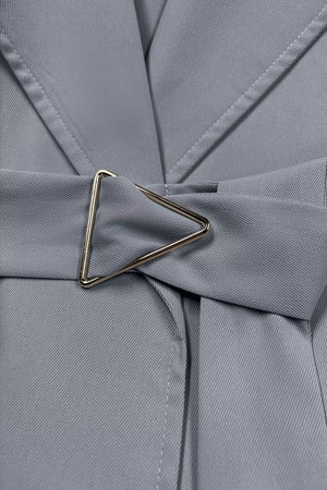 trench coat in camel with notch lapel and long sleeve