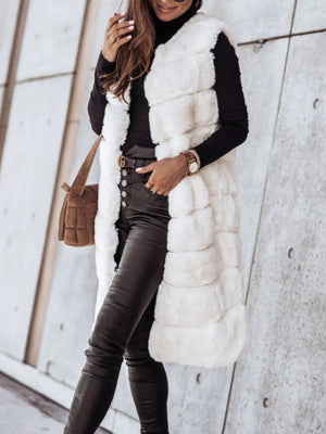 camel straight vest with collarless