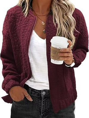 quilted jacket in White with collared and long sleeve