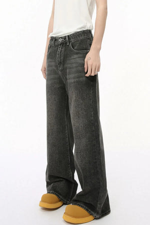 Faded wash dark palazzo jeans for him with a relaxed fit and wide leg.