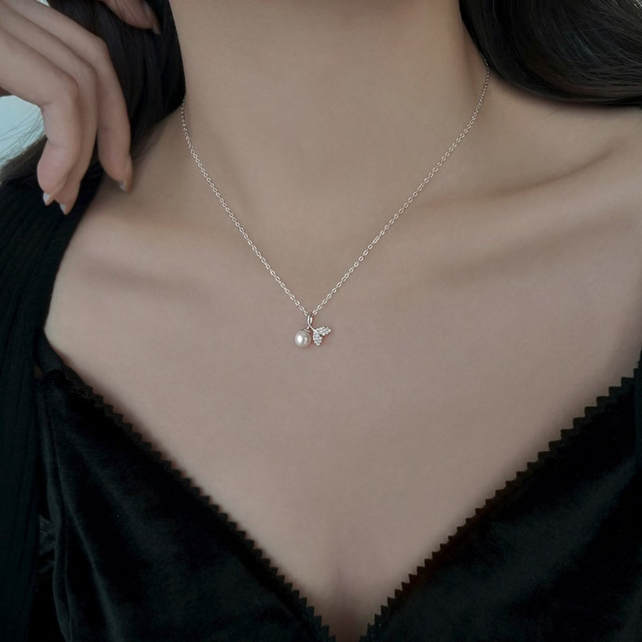 Synthetic Pearl,925 sterling silver,Zircon Care instructions: Avoid wearing duri necklace in Silver with straight silhouette