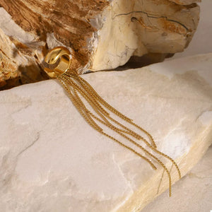 gold earrings with long and clip-on