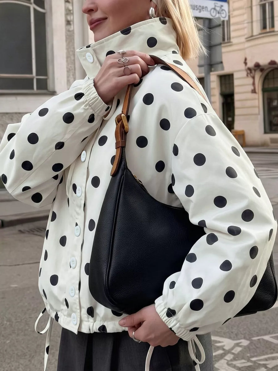 windbreaker in Apricot with polka-dot and buttoned