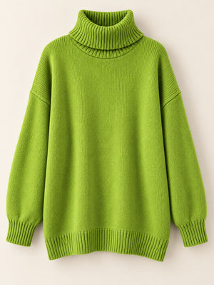 modern turtleneck sweater in lime green with turtleneck