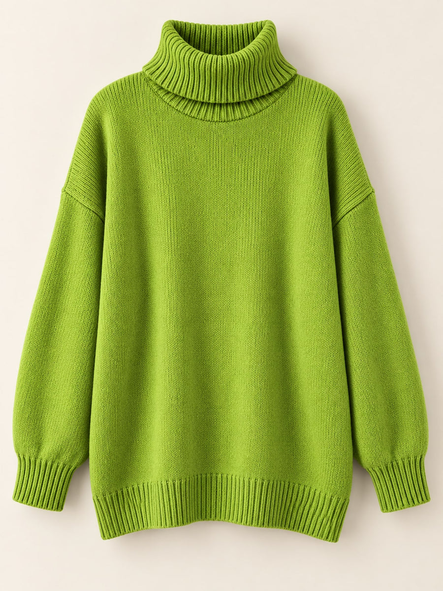 modern turtleneck sweater in lime green with turtleneck