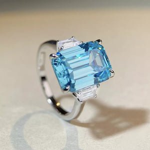 ring in Cerulean with geometric and geometric cut stone