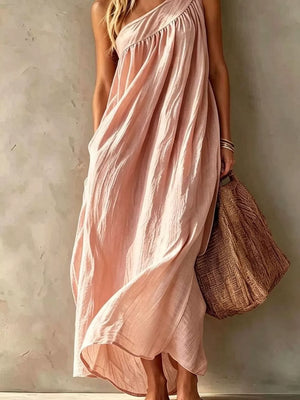 bohemian maxi dress in Pastel Yellow with one-shoulder