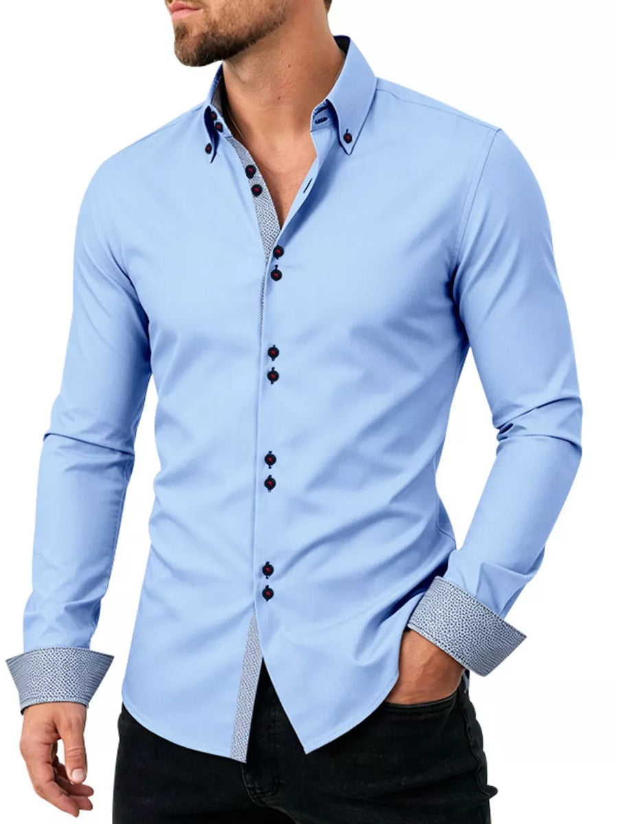 light gray slim button-up shirt with button-down collar