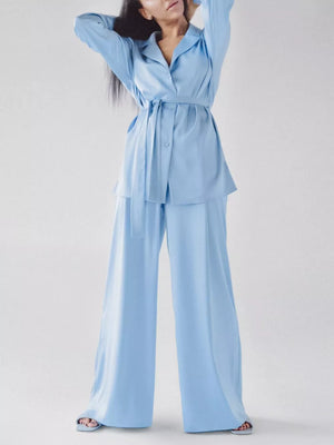 96% polyester, 4% spandex Care instructions: Machine wash cold pajama set in Brown with relaxed silhouette