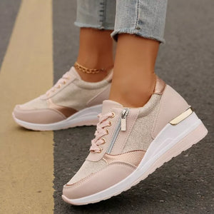 Round Toe Lace Up Sneakers in white with round toe