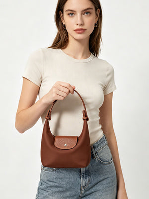 Oxford cloth Imported Size & shoulder bag in Dark Brown with curved silhouette