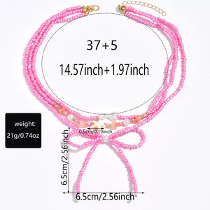 18k Gold-plated Beaded Three-layered Necklace in pink with three-layered