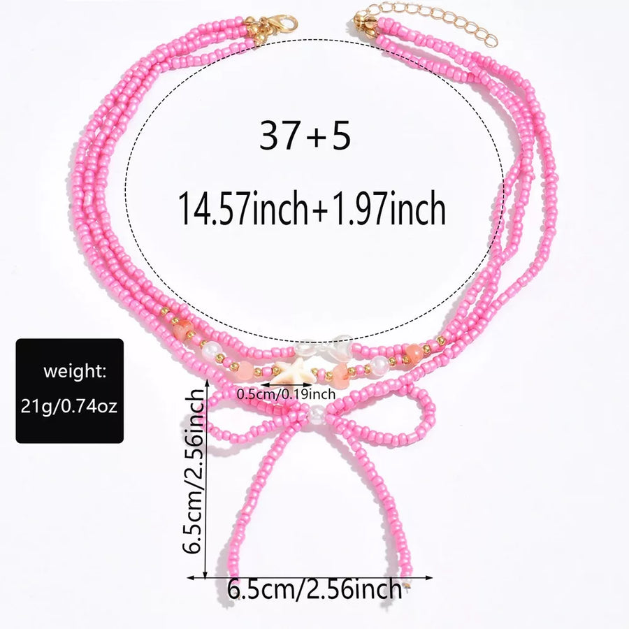 18k Gold-plated Beaded Three-layered Necklace in pink with three-layered
