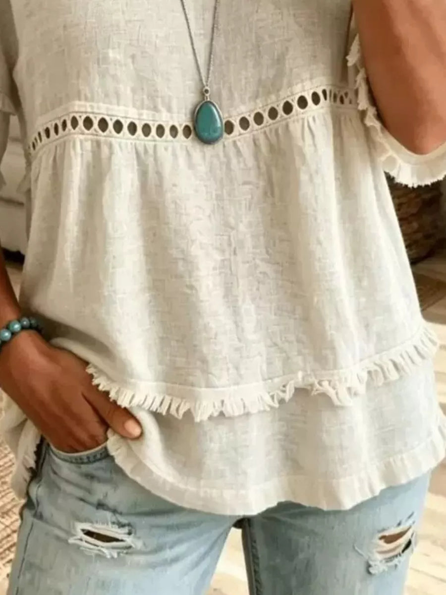 bohemian blouse in Ivory with v-neck