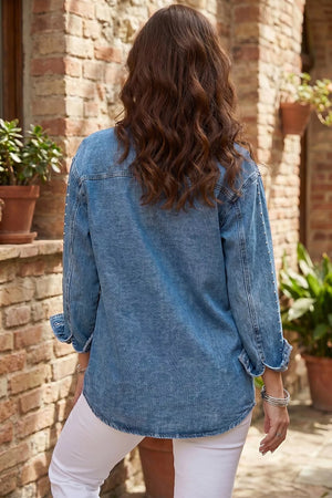 western denim jacket in medium wash blue with collared