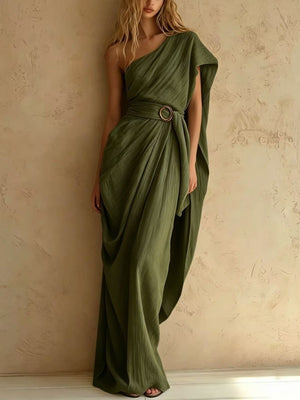 100% polyester Care instructions: Machine wash cold maxi dress in Army Green with loose silhouette