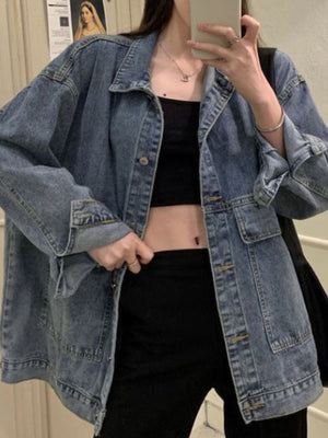 streetwear denim jacket in Blue with collared