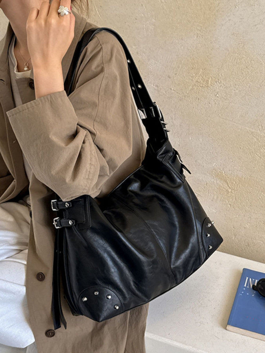 Rivet Decor Shoulder Bag in black with rivet decor