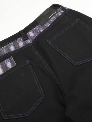 Men's High-Waisted Wide-Leg Argyle Jeans in Black with pocketed