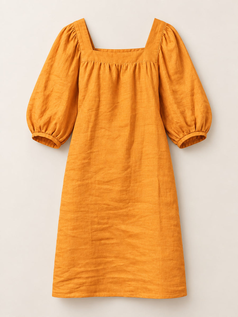Cotton and linen blend mini dress in Orange with relaxed silhouette