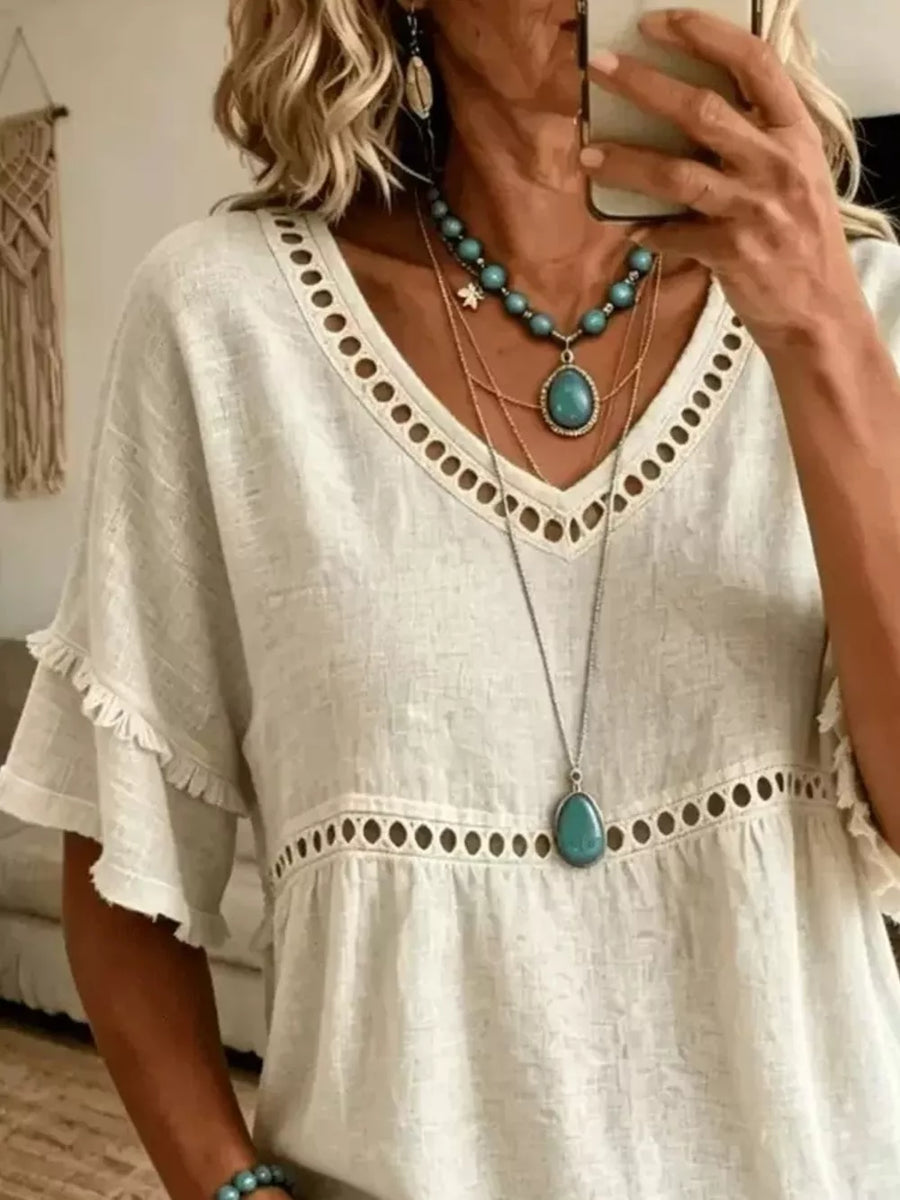 bohemian blouse in Light Blue with v-neck