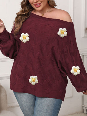 Wine Red pullover sweater featuring applique and geometric