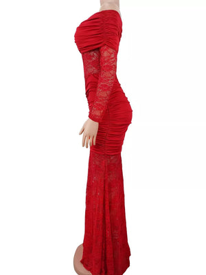 red maxi dress with maxi and back-zip