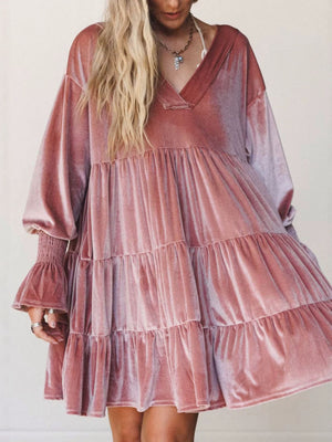 mini dress in blush pink featuring ruffled and A-line fit