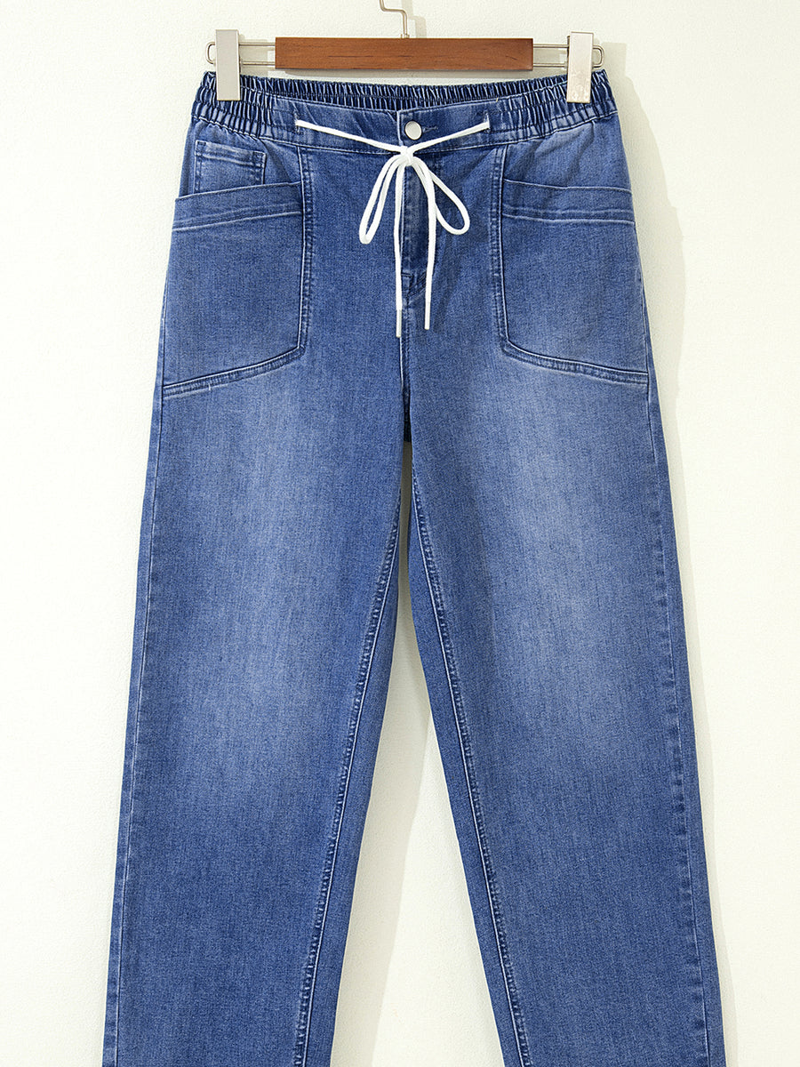 Dusty Blue jeans with ankle-length and drawstring