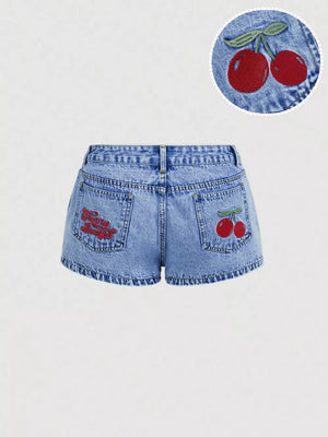denim shorts in light blue featuring pocketed and regular fit