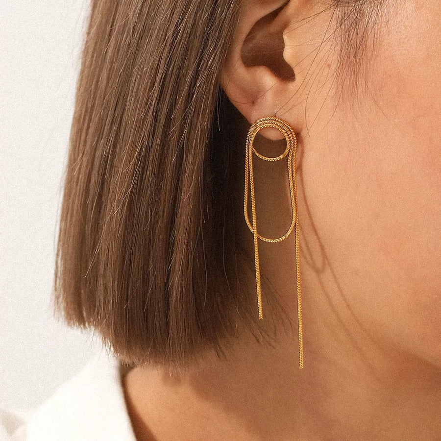 18k Gold-plated Hoop Chain Earrings in gold with gold-plated
